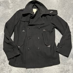 Diesel Coat Womens Large Pea Coat Wool Blend Black Double Brest